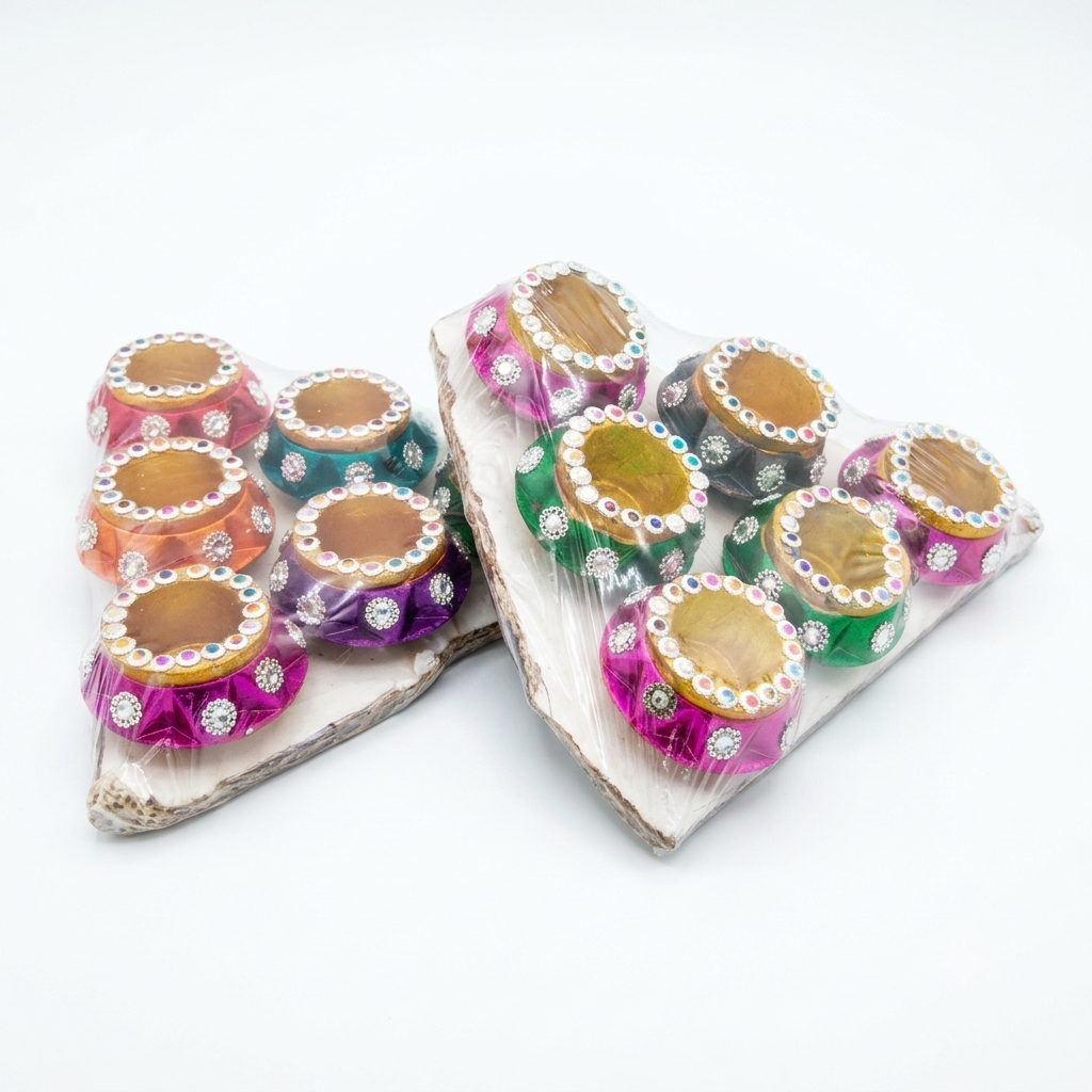 Designer Diya Set of 6 - Handcrafted Terracotta diya for Diwali Pooja