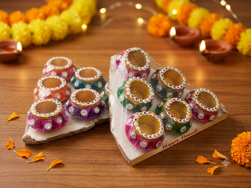 Designer Diya Set of 6 - Handcrafted Terracotta diya for Diwali Pooja