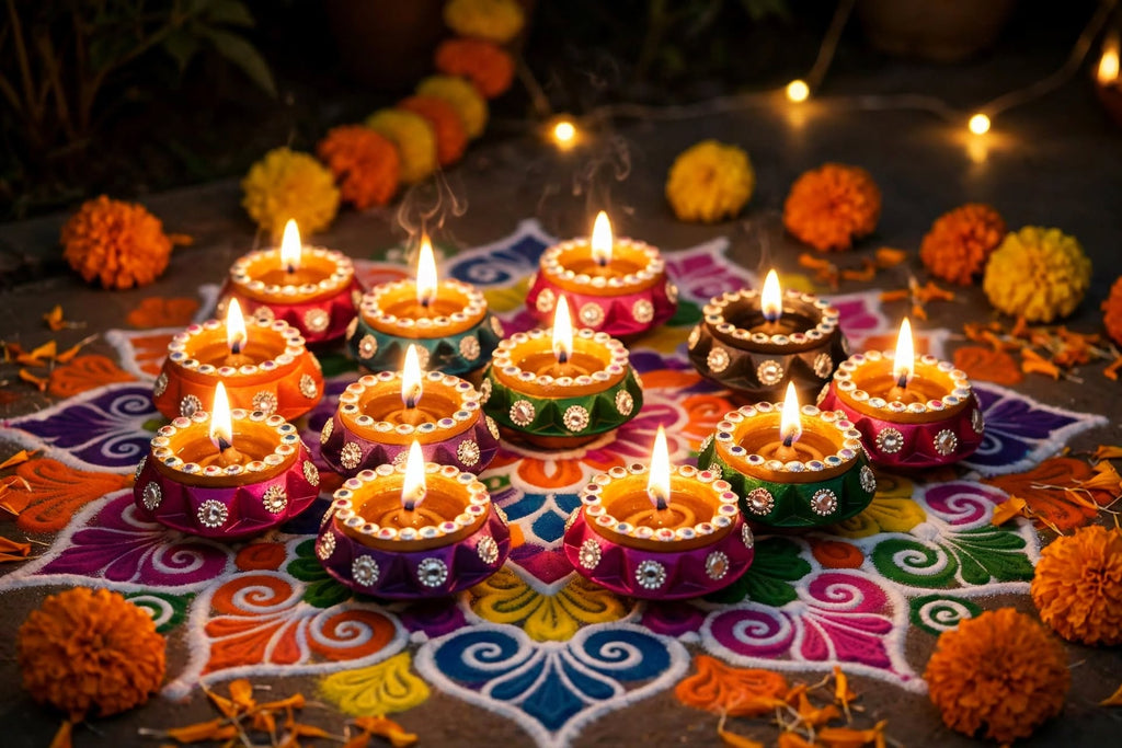Designer Diya Set of 6 - Handcrafted Terracotta diya for Diwali Pooja
